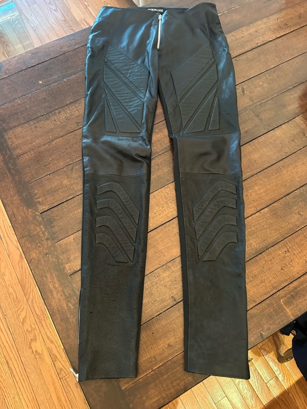 100% leather & silk knit pants